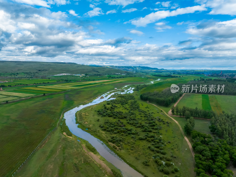 山西省大同市饮马河夏季日落时段自然风光