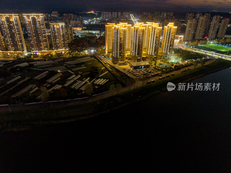 江西上饶城市夜景航拍图