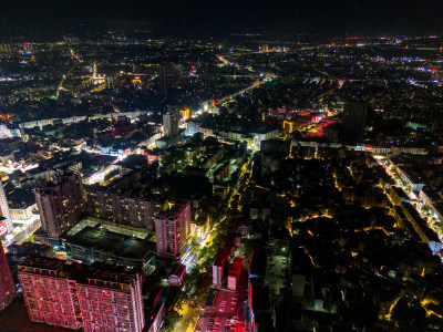 玉林城市夜景万家灯火航拍图