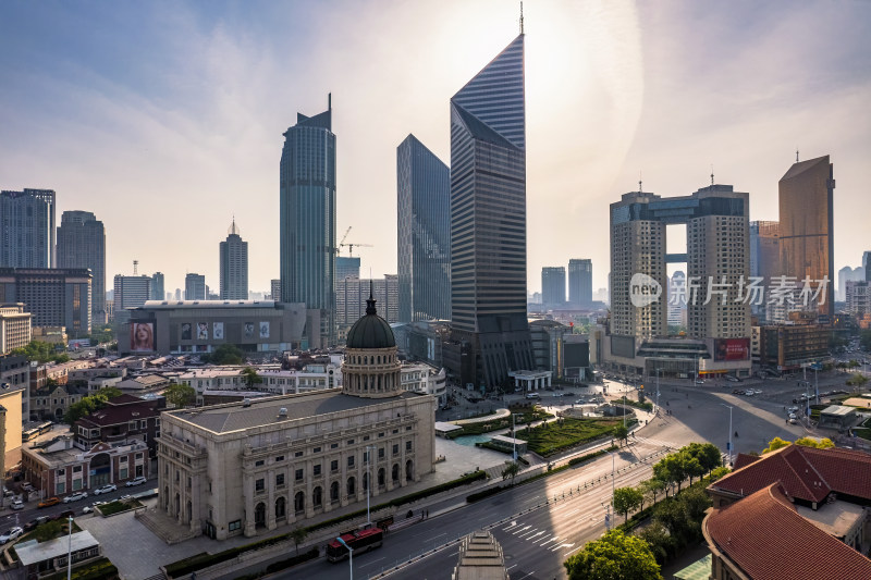 天津小白楼商圈城市建筑风光航拍