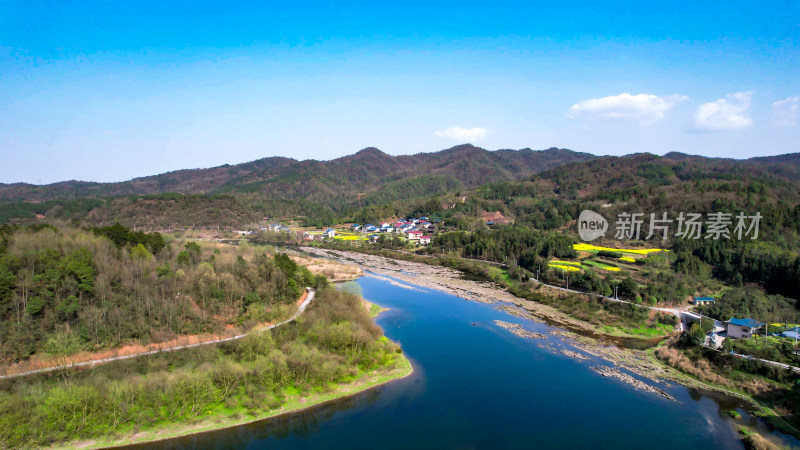 山川河流油菜花航拍