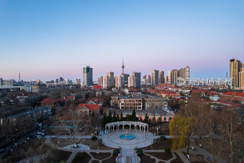 天津五大道文化旅游景区日出城市风光