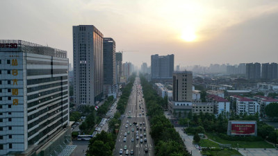 河北邯郸城市日落晚霞夕阳航拍