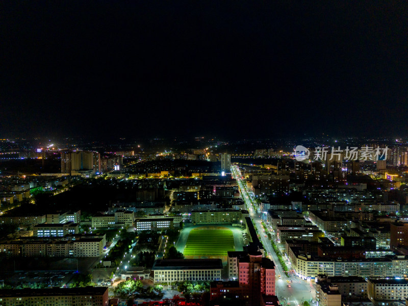 张掖城市大景夜景灯光航拍图