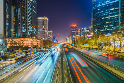 中国北京国贸CBD城市灯光街道夜景