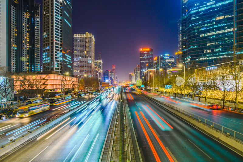 中国北京国贸CBD城市灯光街道夜景