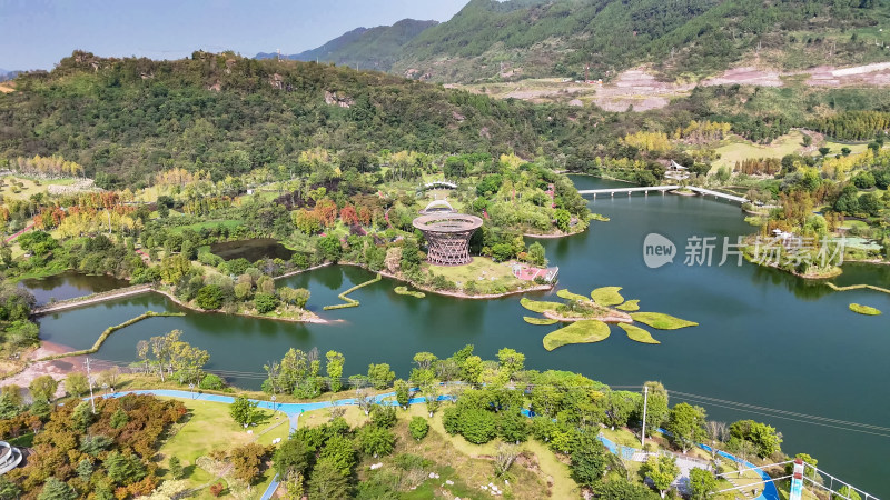 四川达州莲花湖湿地公园航拍图