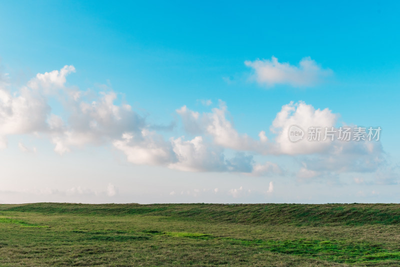 夏季的草原自然风光蓝天白云绿草地