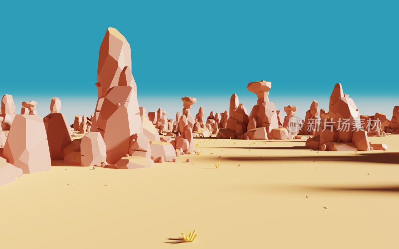 荒野与岩石背景3D渲染