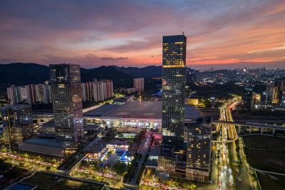 深圳北站晚霞和夜景