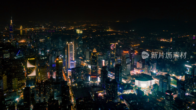 南京市中心商业区夜景航拍