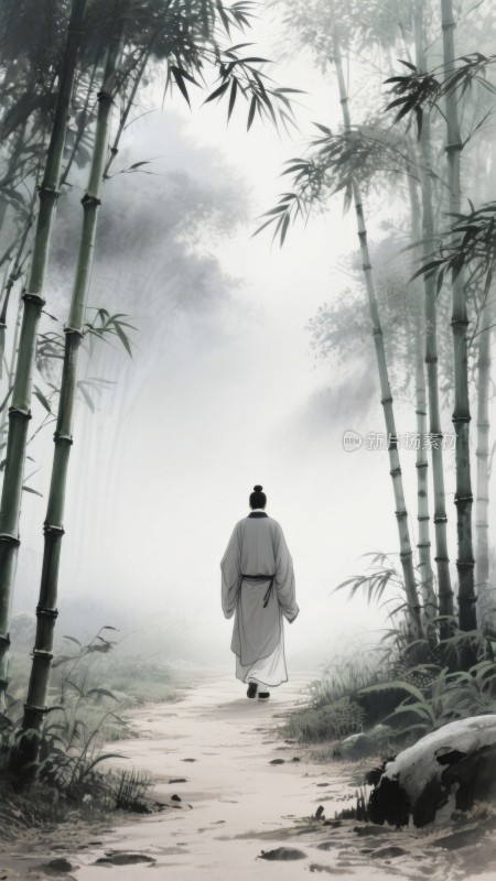 古装诗人人物立于云海间