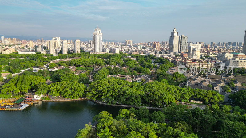 航拍浙江宁波天一阁月湖景区