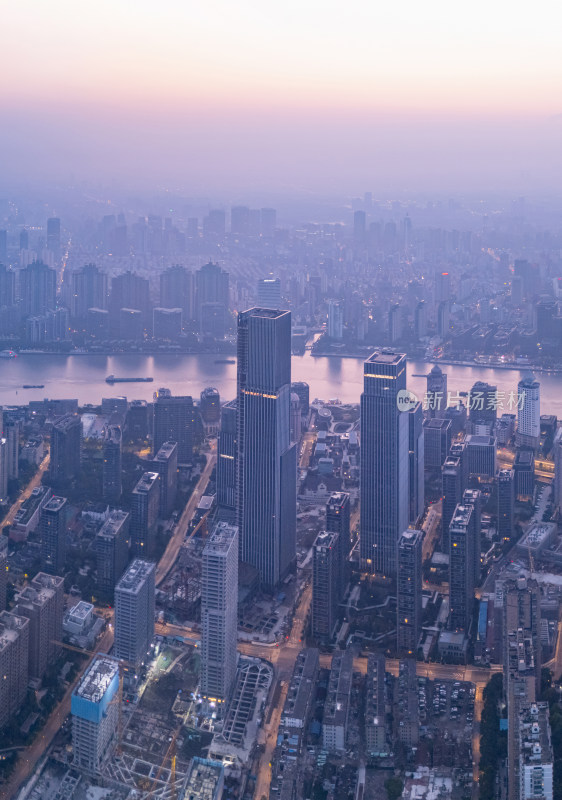 航拍上海黄浦江和滨江建筑日出