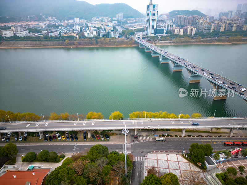 湖南长沙湘江橘子洲风光航拍