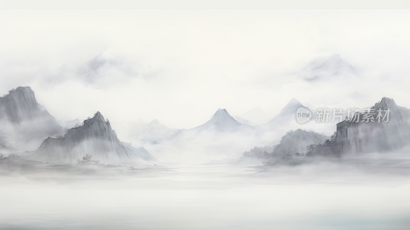 中国风水墨风景意境插画