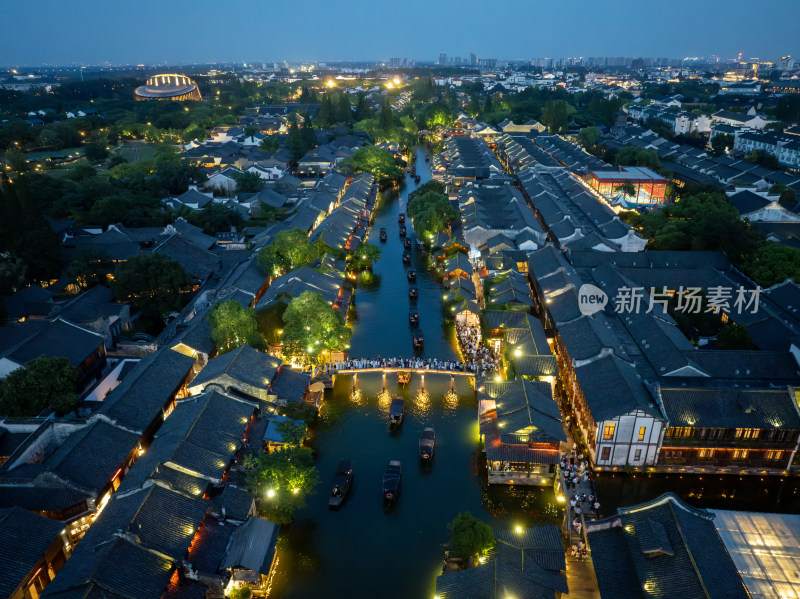 浙江嘉兴桐乡乌镇西栅景区江南水乡航拍夜景