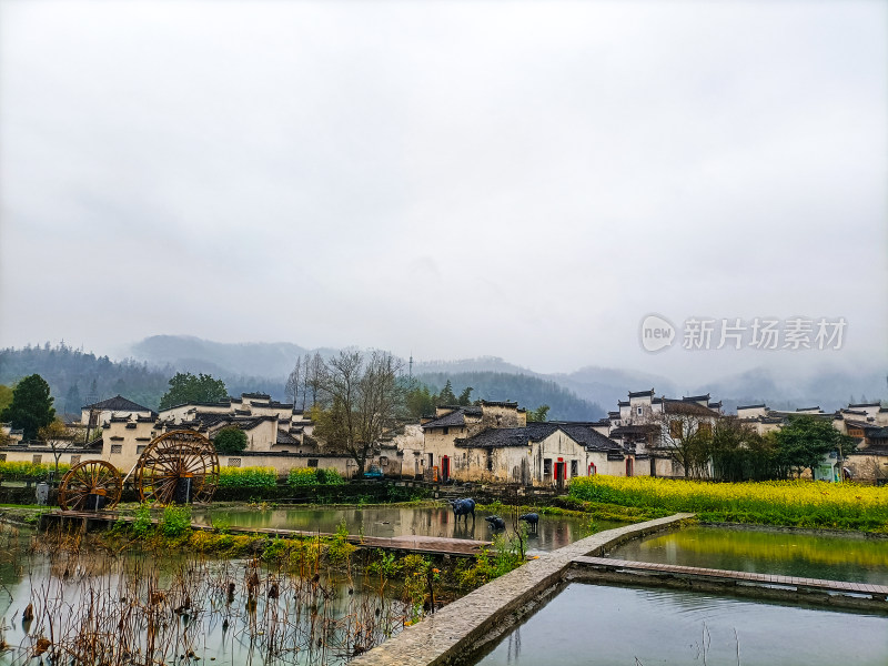 安徽黄山市黟县5A景区雨中的西递古镇