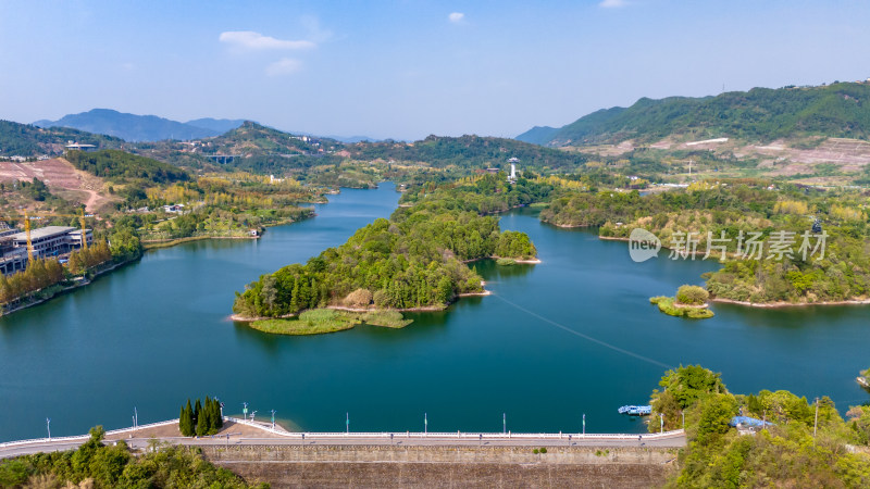 达州莲花湖湿地公园航拍图