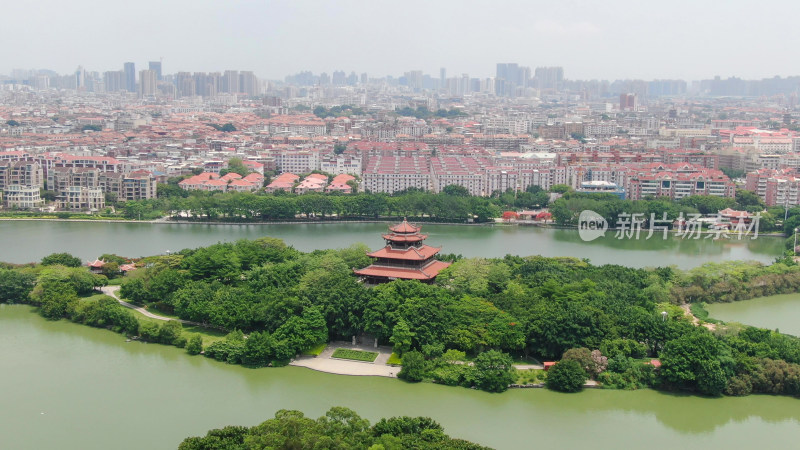 航拍福建泉州西湖公园