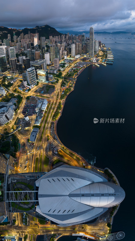 香港维多利亚港CBD中环夜景日出高空航拍