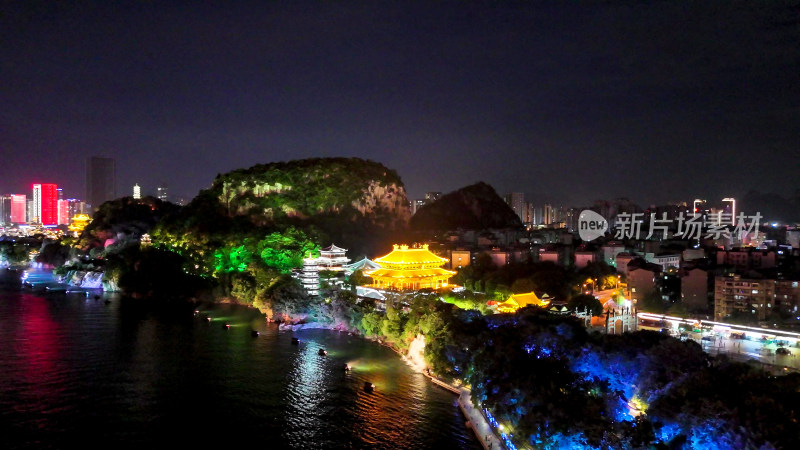 广西柳州城市夜景灯光航拍图