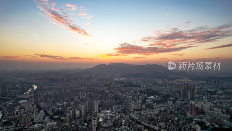 广东江门日落晚霞夜幕降临航拍