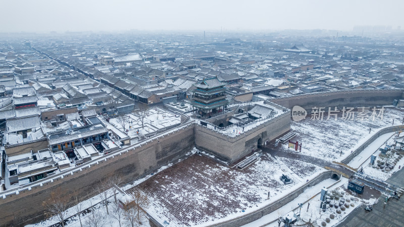 山西晋中平遥古城雪景航拍风景宣传