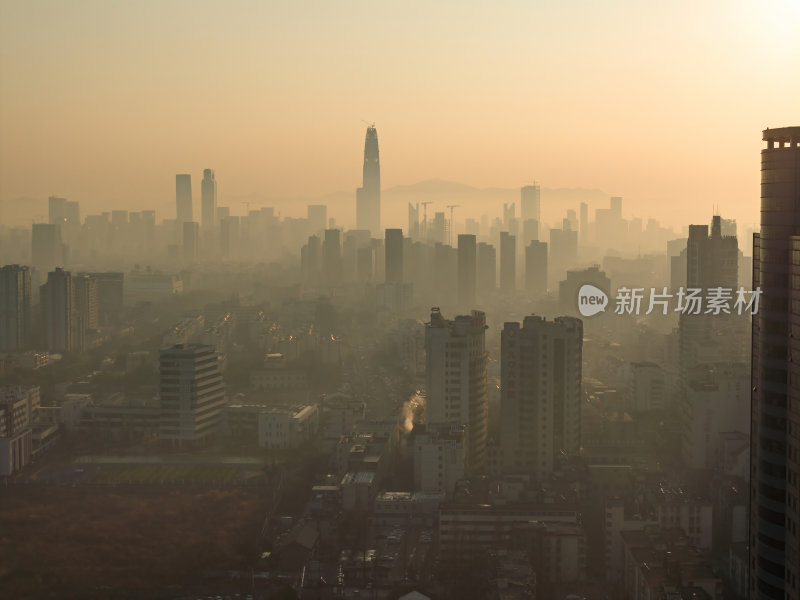 浙江宁波CBD城市光影日出夜景高空航拍