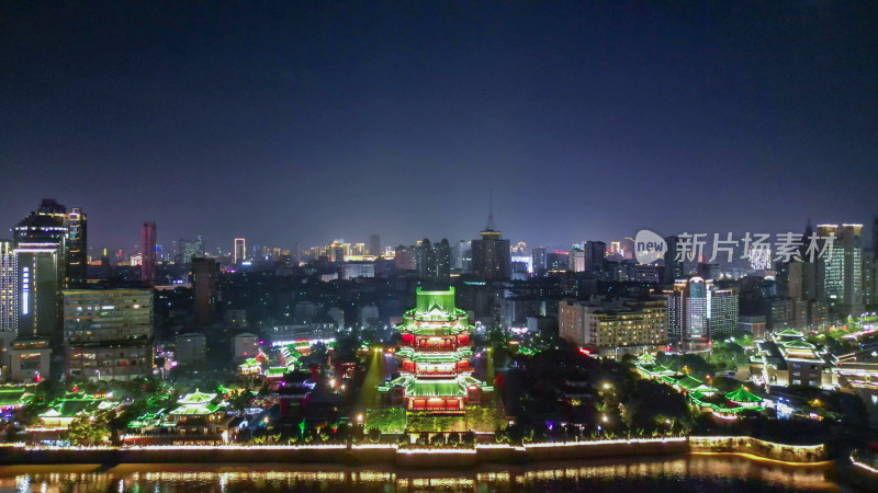 航拍江西南昌滕王阁景区夜景