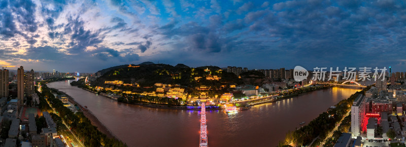 兰州晚霞夜景航拍全景图