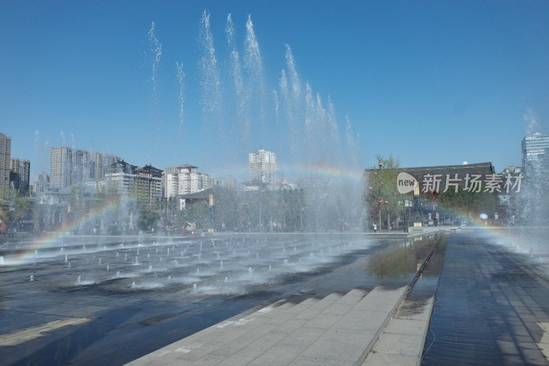 城市喷泉与彩虹景观