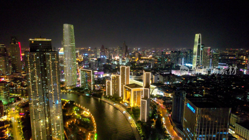 天津城市风光夜景航拍