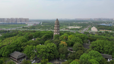 航拍江苏苏州虎丘山风景名胜区虎丘斜塔