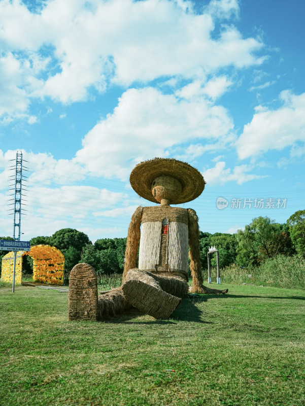 草地上的大型稻草人雕塑