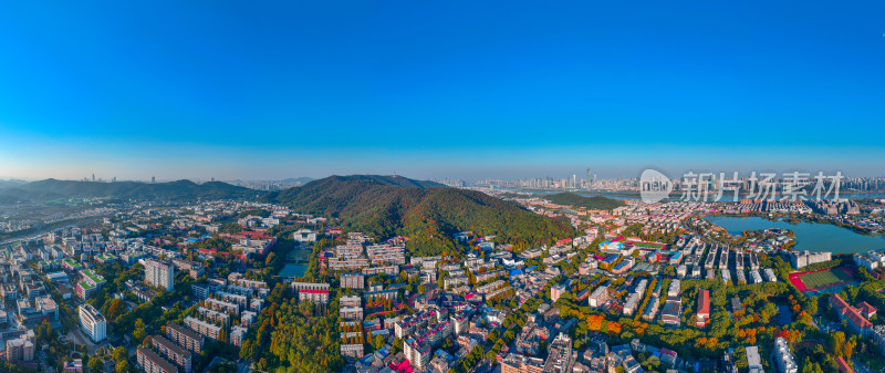 湖南长沙岳麓山橘子洲万山红遍秋色航拍全景