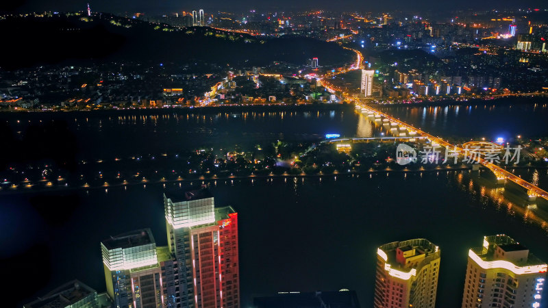 湖南长沙城市夜景航拍