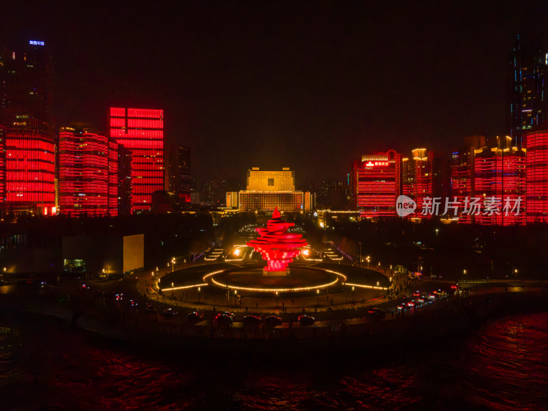 航拍青岛奥帆中心五四广场灯光秀风光