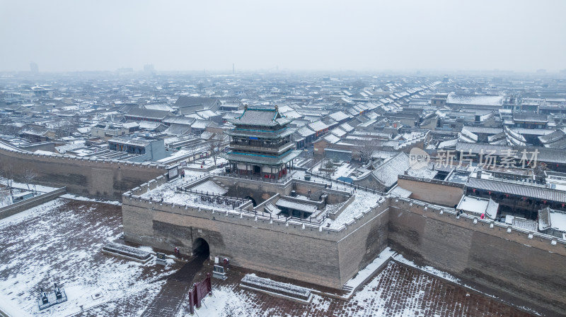 山西晋中平遥古城雪景航拍风景宣传