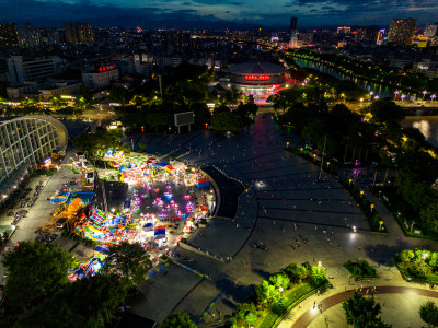 玉林晚霞夜景航拍图