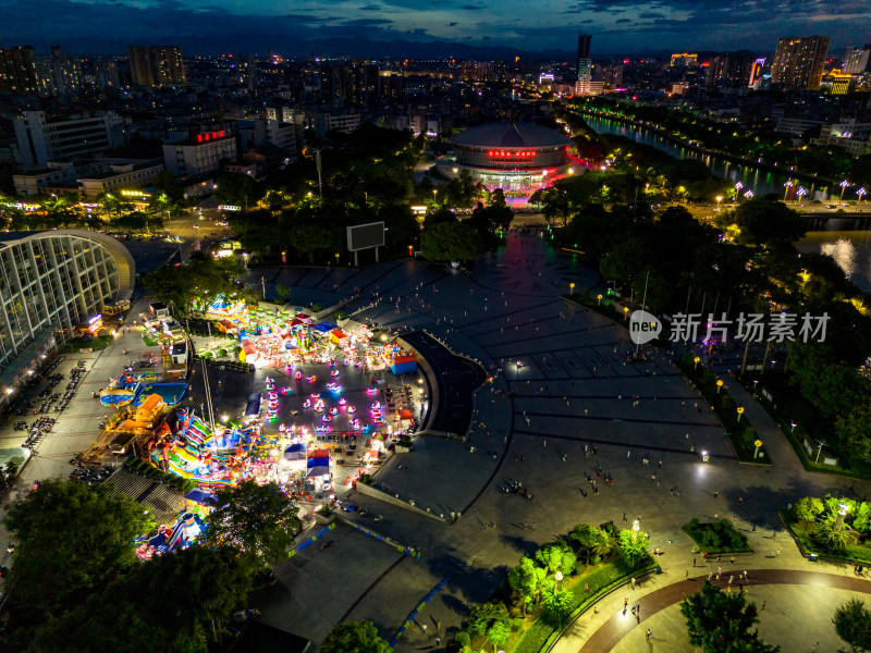 玉林晚霞夜景航拍图