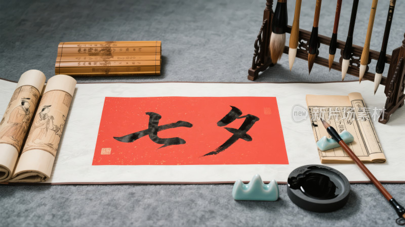 七夕节风书法毛笔字传统文化背景图