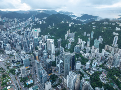 香港维多利亚港CBD中环夜景日出高空航拍