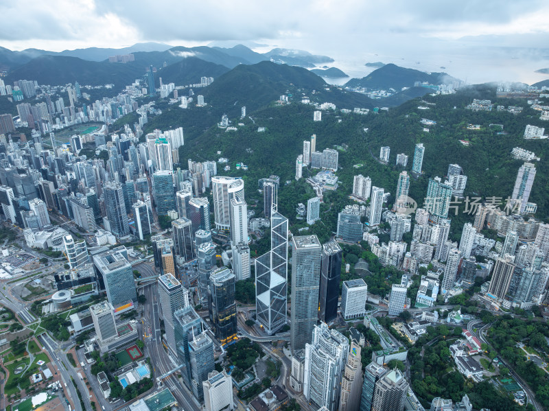 香港维多利亚港CBD中环夜景日出高空航拍