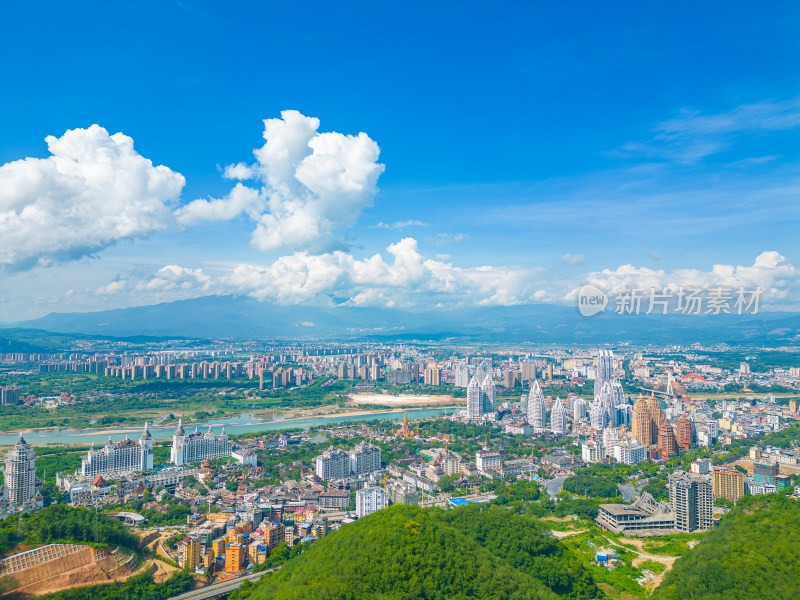 航拍西双版纳景洪市城市风光