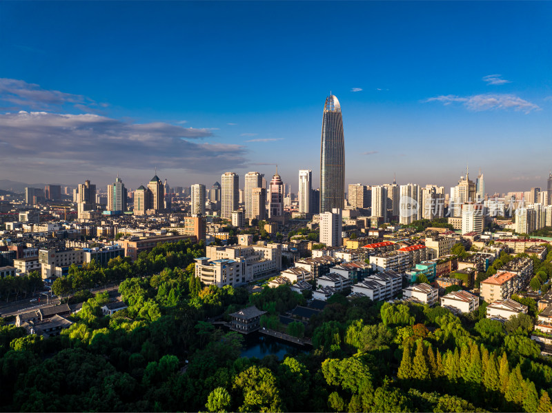 山东济南绿地中心市中区航拍城市全景