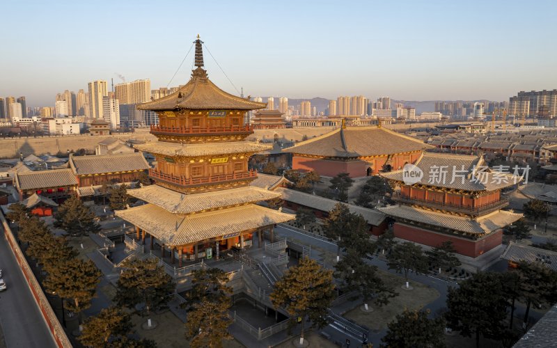 山西省大同市大同古城华严寺航拍