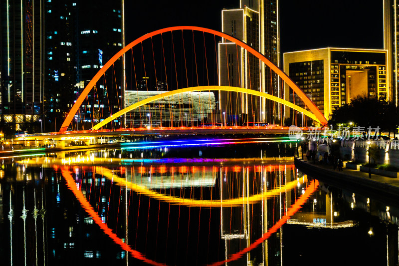 天津市津湾广场海河边大沽桥夜景