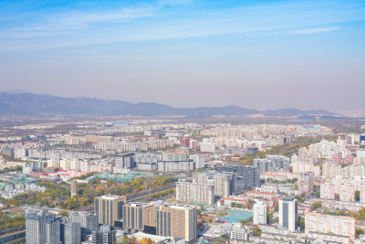 北京西二环路住宅楼和交通道路俯拍