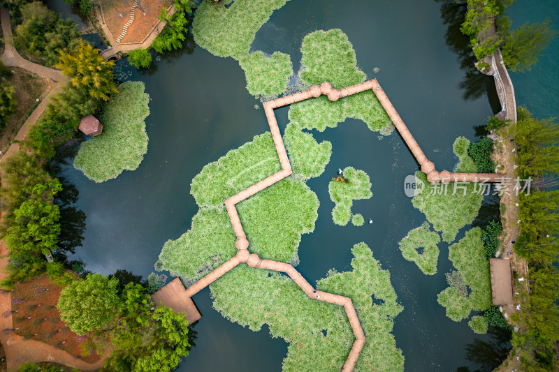 云南昆明五家堆湿地公园航拍图